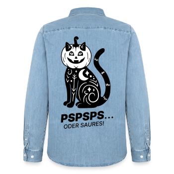 Pspsps oder Saures – Schwarze Katze Halloween - Männer Jeanshemd Organic von Stanley/Stella - verwaschenes Hellblau - Hinten - AI Model Male 185 light (185cm)