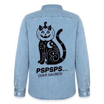 Pspsps oder Saures – Schwarze Katze Halloween - Männer Jeanshemd Organic von Stanley/Stella - verwaschenes Hellblau - Hinten - AI Model Male 185 light (185cm)