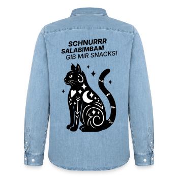 Schnurrrsalabimbam - Gib mir Snacks! - Katze - Männer Jeanshemd Organic von Stanley/Stella - verwaschenes Hellblau - Hinten - AI Model Male 185 light (185cm)