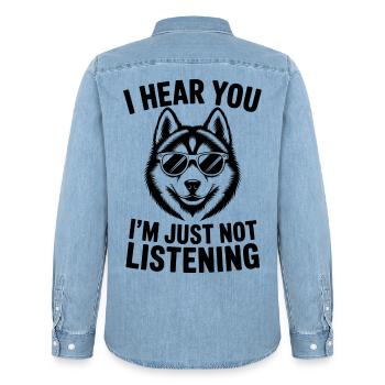 Husky Sprüche Huskies Hund Lustiges Husky Geschenk - Männer Jeanshemd Organic von Stanley/Stella - verwaschenes Hellblau - Hinten - AI Model Male 185 light (185cm)