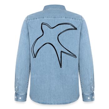 Schwalbe handgezeichnet - Männer Jeanshemd Organic von Stanley/Stella - verwaschenes Hellblau - Hinten - AI Model Male 185 light (185cm)
