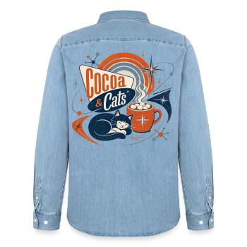 Kakao & Katzen Retro - Männer Jeanshemd Organic von Stanley/Stella - verwaschenes Hellblau - Hinten - AI Model Male 185 light (185cm)