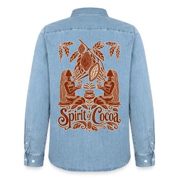 Spirit of Cocoa – Kakao Ritual & Boho Design - Männer Jeanshemd Organic von Stanley/Stella - verwaschenes Hellblau - Hinten - AI Model Male 185 light (185cm)