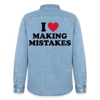 I Love Making Mistakes - Männer Jeanshemd Organic von Stanley/Stella - verwaschenes Hellblau - Hinten - AI Model Male 185 light (185cm)