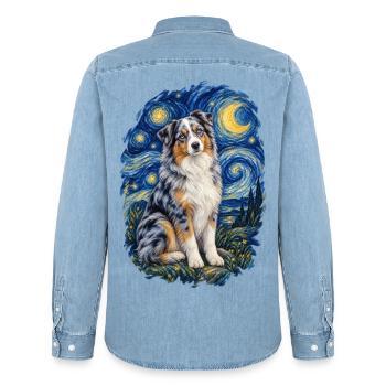 Australian Shepherd Sternennacht – Aussie Lover - Männer Jeanshemd Organic von Stanley/Stella - verwaschenes Hellblau - Hinten - AI Model Male 185 light (185cm)