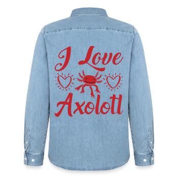 I Love Axolotl Red Heart Charming Graphic - Männer Jeanshemd Organic von Stanley/Stella - verwaschenes Hellblau - Hinten - AI Model Male 185 light (185cm)