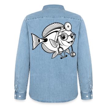 Doktorfisch mit Stethoskop - Männer Jeanshemd Organic von Stanley/Stella - verwaschenes Hellblau - Hinten - AI Model Male 185 light (185cm)