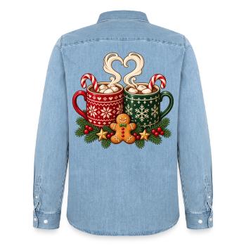 Weihnachts-Heißschokoladen-Tassen und Lebkuchen - Männer Jeanshemd Organic von Stanley/Stella - verwaschenes Hellblau - Hinten - AI Model Male 185 light (185cm)