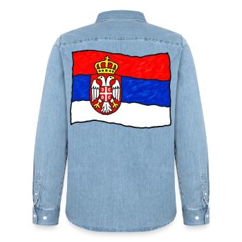 Serbische Flagge als Kinderzeichnung - Männer Jeanshemd Organic von Stanley/Stella - verwaschenes Hellblau - Hinten - AI Model Male 185 light (185cm)