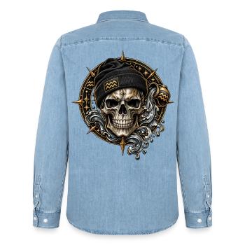 Wassermann Sternzeichen – Mystischer Zodiac Skull - Männer Jeanshemd Organic von Stanley/Stella - verwaschenes Hellblau - Hinten - AI Model Male 185 light (185cm)