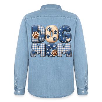 Dog Mom – Hunde Mama Geschenk im 3D Patchwork Look - Männer Jeanshemd Organic von Stanley/Stella - verwaschenes Hellblau - Hinten - AI Model Male 185 light (185cm)