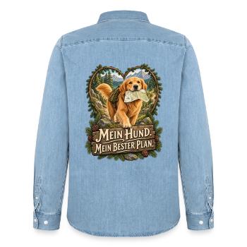 Mein Hund. Mein bester Plan. - Männer Jeanshemd Organic von Stanley/Stella - verwaschenes Hellblau - Hinten - AI Model Male 185 light (185cm)
