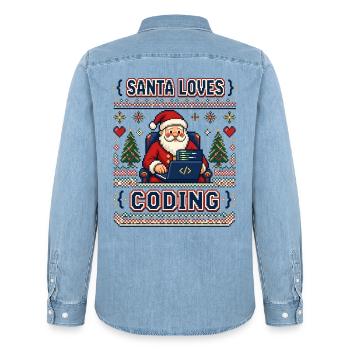 Santa Loves Coding – Pixel Ugly Sweater Look - Männer Jeanshemd Organic von Stanley/Stella - verwaschenes Hellblau - Hinten - AI Model Male 185 light (185cm)