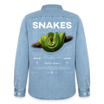 Green Tree Python Modern Reptile Keeper Streetwear - Männer Jeanshemd Organic von Stanley/Stella - verwaschenes Hellblau - Hinten - AI Model Male 185 light (185cm)