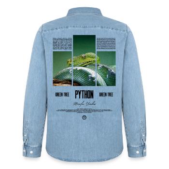 Green Tree Python Modern Reptile Keeper Streetwear - Männer Jeanshemd Organic von Stanley/Stella - verwaschenes Hellblau - Hinten - AI Model Male 185 light (185cm)