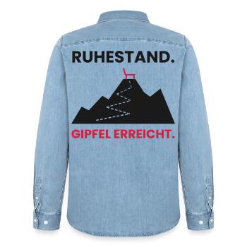 Rente am Gipfel angekommen - Männer Jeanshemd Organic von Stanley/Stella - verwaschenes Hellblau - Hinten - AI Model Male 185 light (185cm)