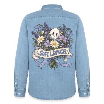 Soft Launch Blumenstrauß mit Geist - Männer Jeanshemd Organic von Stanley/Stella - verwaschenes Hellblau - Hinten - AI Model Male 185 light (185cm)