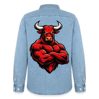 Roter Stier Muskelheld - Männer Jeanshemd Organic von Stanley/Stella - verwaschenes Hellblau - Hinten - AI Model Male 185 light (185cm)