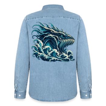 Leviathan Wellenmonster - Männer Jeanshemd Organic von Stanley/Stella - verwaschenes Hellblau - Hinten - AI Model Male 185 light (185cm)
