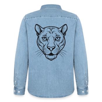 Panthergesicht - Männer Jeanshemd Organic von Stanley/Stella - verwaschenes Hellblau - Hinten - AI Model Male 185 light (185cm)