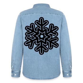 Cartoon-Schneeflocken-Vektor-Clipart in fetter Linienzeichnung - Männer Jeanshemd Organic von Stanley/Stella - verwaschenes Hellblau - Hinten - AI Model Male 185 light (185cm)