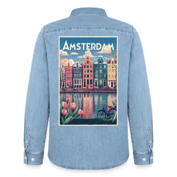 Amsterdamer Kanalporträt - Männer Jeanshemd Organic von Stanley/Stella - verwaschenes Hellblau - Hinten - AI Model Male 185 light (185cm)