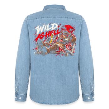 Wild As Hell Wildschwein mit Bier - Männer Jeanshemd Organic von Stanley/Stella - verwaschenes Hellblau - Hinten - AI Model Male 185 light (185cm)