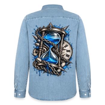 Kettenuhr der Zeitsturm - Männer Jeanshemd Organic von Stanley/Stella - verwaschenes Hellblau - Hinten - AI Model Male 185 light (185cm)