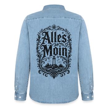 Alles Moin – Leuchtturm Shirt - Männer Jeanshemd Organic von Stanley/Stella - verwaschenes Hellblau - Hinten - AI Model Male 185 light (185cm)