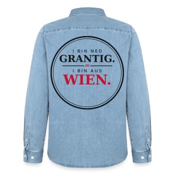 I bin ned grantig, i bin aus Wien - Wienerisch - Männer Jeanshemd Organic von Stanley/Stella - verwaschenes Hellblau - Hinten - AI Model Male 185 light (185cm)