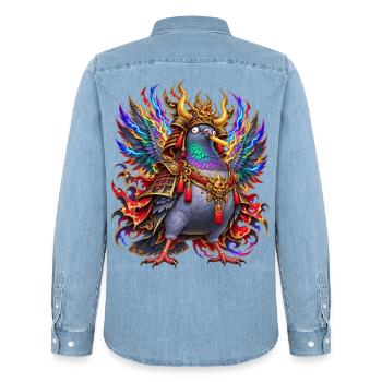 Verrückte Samurai-Taube mit Pommes - Männer Jeanshemd Organic von Stanley/Stella - verwaschenes Hellblau - Hinten - AI Model Male 185 light (185cm)