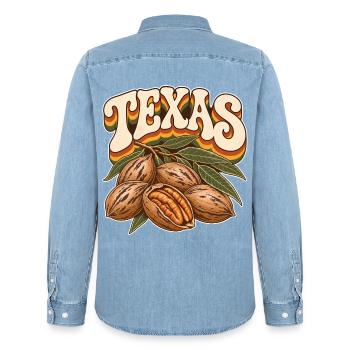 Texas Pekannuss Retro Typografie - Männer Jeanshemd Organic von Stanley/Stella - verwaschenes Hellblau - Hinten - AI Model Male 185 light (185cm)