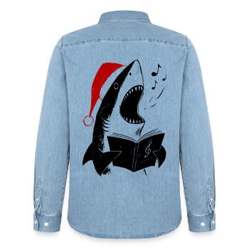 Singender Hai Weihnachten Chor - Männer Jeanshemd Organic von Stanley/Stella - verwaschenes Hellblau - Hinten - AI Model Male 185 light (185cm)