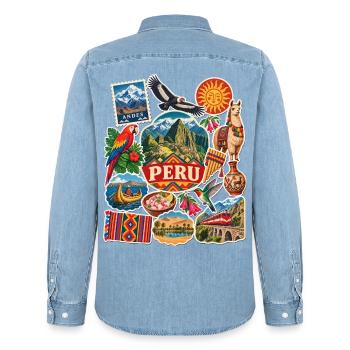 Peru Reisesticker - Männer Jeanshemd Organic von Stanley/Stella - verwaschenes Hellblau - Hinten - AI Model Male 185 light (185cm)