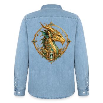 Zeitdrache – Steampunk-Wappen mit Sanduhr - Männer Jeanshemd Organic von Stanley/Stella - verwaschenes Hellblau - Hinten - AI Model Male 185 light (185cm)