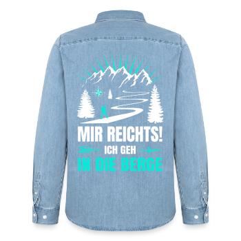Mir_reichts_ich_geh_in_die_Berge - Männer Jeanshemd Organic von Stanley/Stella - verwaschenes Hellblau - Hinten - AI Model Male 185 light (185cm)
