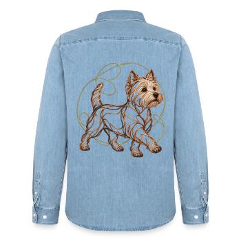 West Highland White Terrier - Männer Jeanshemd Organic von Stanley/Stella - verwaschenes Hellblau - Hinten - AI Model Male 185 light (185cm)