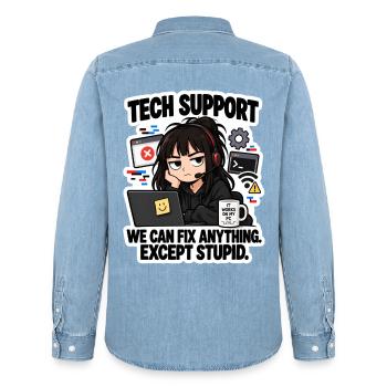 Tech Support: Fixing Everything Except Stupid - Männer Jeanshemd Organic von Stanley/Stella - verwaschenes Hellblau - Hinten - AI Model Male 185 light (185cm)