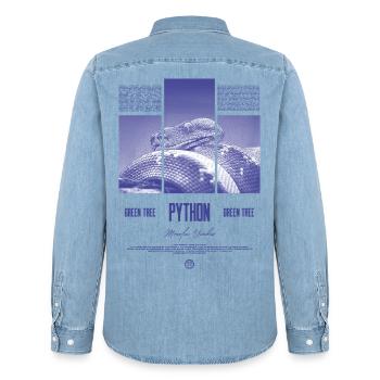 Green Tree Python Modern Reptile Keeper Streetwear - Männer Jeanshemd Organic von Stanley/Stella - verwaschenes Hellblau - Hinten - AI Model Male 185 light (185cm)