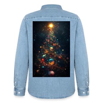 Kosmischer Weihnachtsbaum mit Planetenschmuck - Männer Jeanshemd Organic von Stanley/Stella - verwaschenes Hellblau - Hinten - AI Model Male 185 light (185cm)