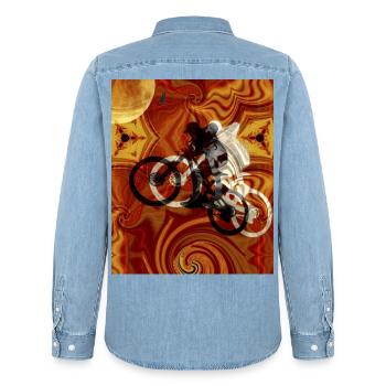 Psychedelisches Fahrrad Kaleidoskop - Männer Jeanshemd Organic von Stanley/Stella - verwaschenes Hellblau - Hinten - AI Model Male 185 light (185cm)