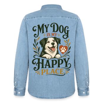 Mein Hund ist mein Glücksort – Design für Hundeliebhaber - Männer Jeanshemd Organic von Stanley/Stella - verwaschenes Hellblau - Hinten - AI Model Male 185 light (185cm)