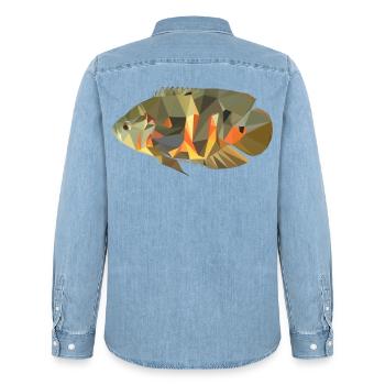 Astronotus ocellatus (Pfauenaugenbuntbarsch) - Männer Jeanshemd Organic von Stanley/Stella - verwaschenes Hellblau - Hinten - AI Model Male 185 light (185cm)