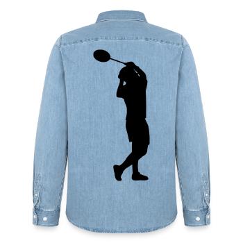 Badminton Spieler Silhouette - Männer Jeanshemd Organic von Stanley/Stella - verwaschenes Hellblau - Hinten - AI Model Male 185 light (185cm)
