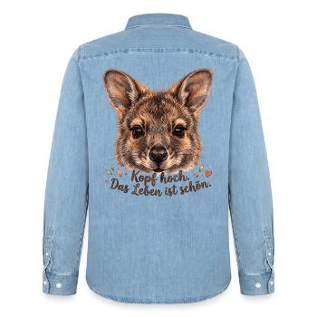Kopf hoch: Das Leben ist schön - Männer Jeanshemd Organic von Stanley/Stella - verwaschenes Hellblau - Hinten - AI Model Male 185 light (185cm)