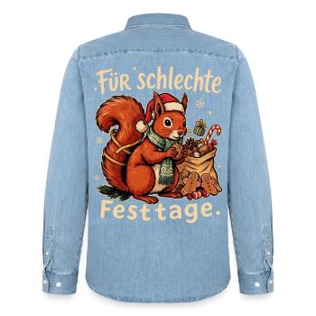 Eichhörnchen mit Nikolausmütze und Nüssen - Männer Jeanshemd Organic von Stanley/Stella - verwaschenes Hellblau - Hinten - AI Model Male 185 light (185cm)