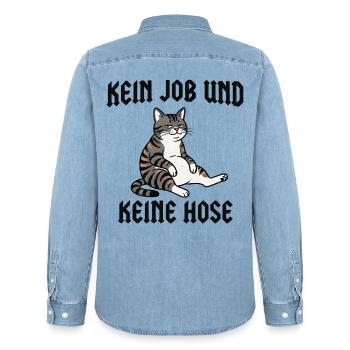 Katze - Kein job und keine Hose - Männer Jeanshemd Organic von Stanley/Stella - verwaschenes Hellblau - Hinten - AI Model Male 185 light (185cm)