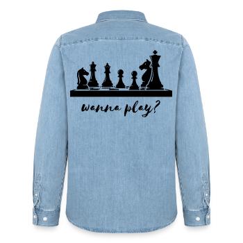 Schachbrett - Männer Jeanshemd Organic von Stanley/Stella - verwaschenes Hellblau - Hinten - AI Model Male 185 light (185cm)