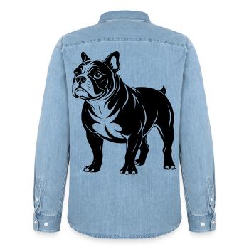 Bulldog-Hund-Stand - Männer Jeanshemd Organic von Stanley/Stella - verwaschenes Hellblau - Hinten - AI Model Male 185 light (185cm)