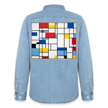 Mondrian Lines Primärfarbenspiel - Männer Jeanshemd Organic von Stanley/Stella - verwaschenes Hellblau - Hinten - AI Model Male 185 light (185cm)